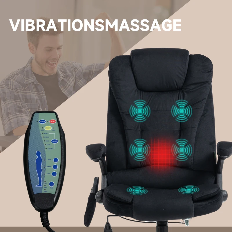 Vinsetto Bürostuhl mit Massage- & Wärmefunktion, ergonomisch, höhenverstellbar, Schwarz(m-4)