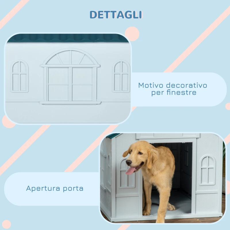 PawHut Cuccia per Cani di Taglia Media e Grande max 30kg in PP Impermeabile, 84.2x98.2x82 cm, Blu