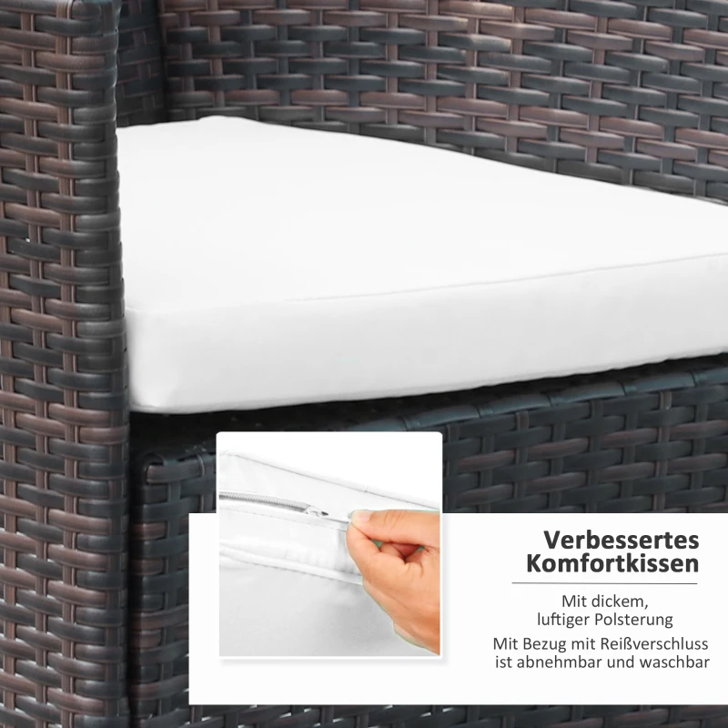 Outsunny 7 tlg. Polyrattan Gartenmöbel Rattan Gartenset Sitzgruppe Garnitur Essgruppe inkl. Kissen 6 Personen Braun+Creamweiß 150 x 80 x 74 cm