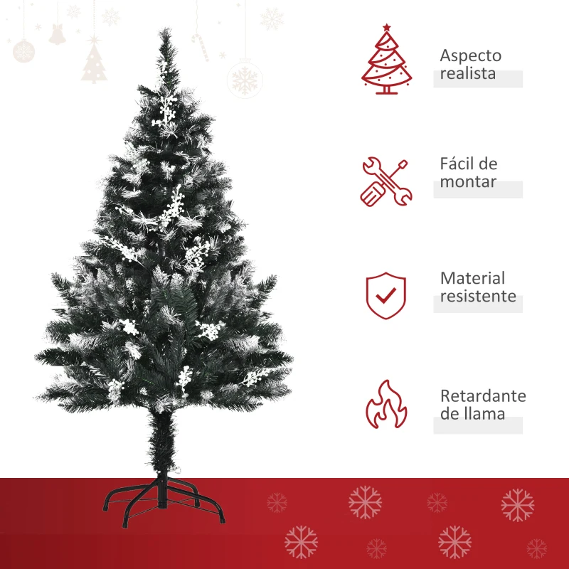 HOMCOM Árbol de Navidad Artificial 120 cm con 222 Ramas 28 Decoraciones Soporte de Acero Base Plegable y Desmontable Verde