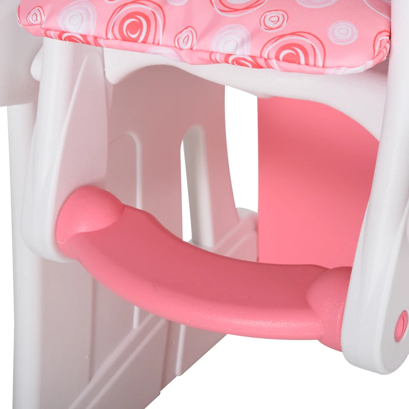 HOMCOM Trona para Bebés 2 en 1 para 6 Meses a 6 Años Transformable en Mesa y Silla Multifuncional Ajustable en 3 Posiciones Respaldo Alto Acolchado con 2 Bandejas Extraíbles 57x59x105 cm Rosa