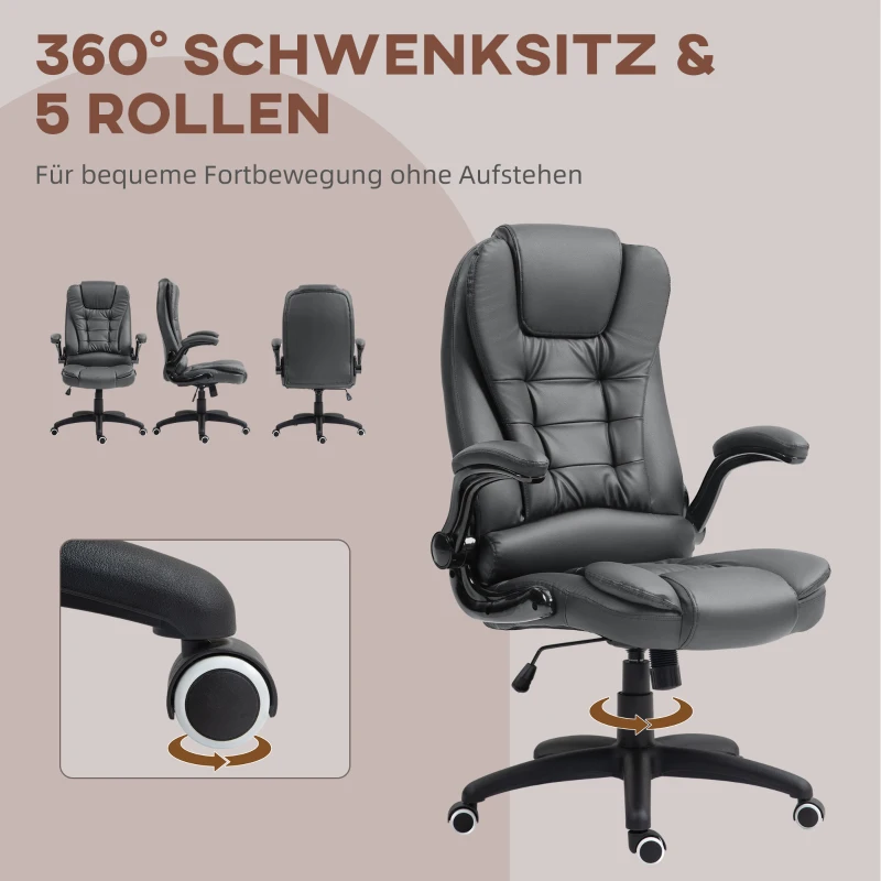 HOMCOM Ergonomischer Bürostuhl, klappbare Armlehnen, Neigefunktion, Dunkelgrau