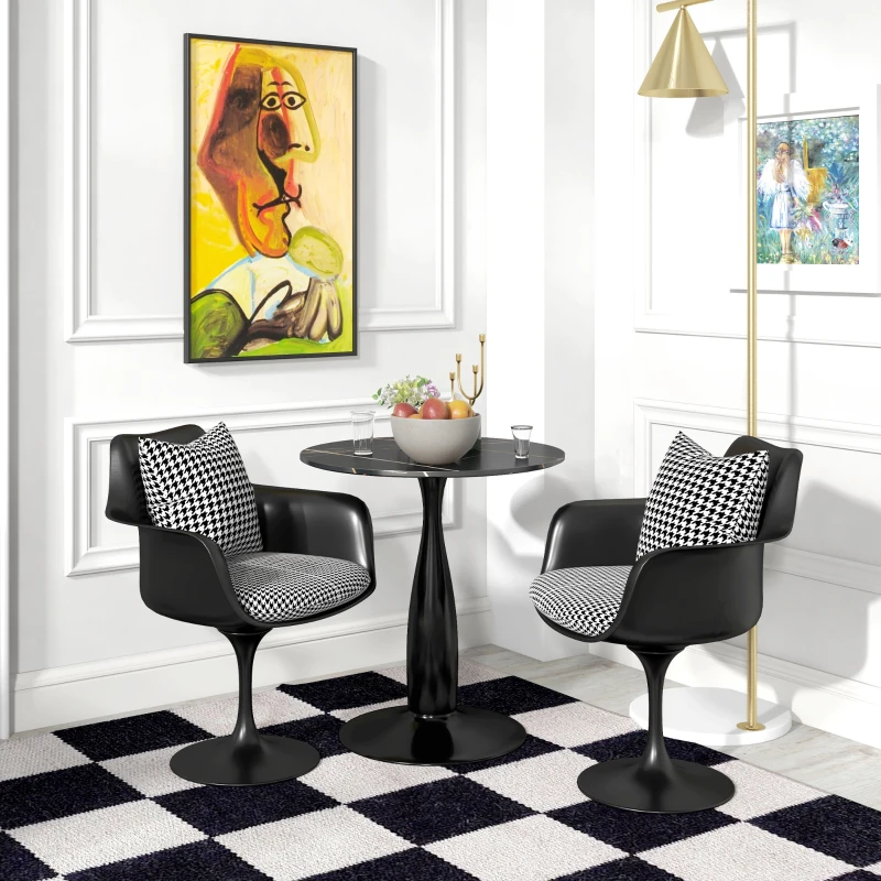 HOMCOM Runder Esstisch, pulverbeschichteter Stahl, MDF mit Melamin, rutschfeste Füße, 70 x 74 cm, Schwarz