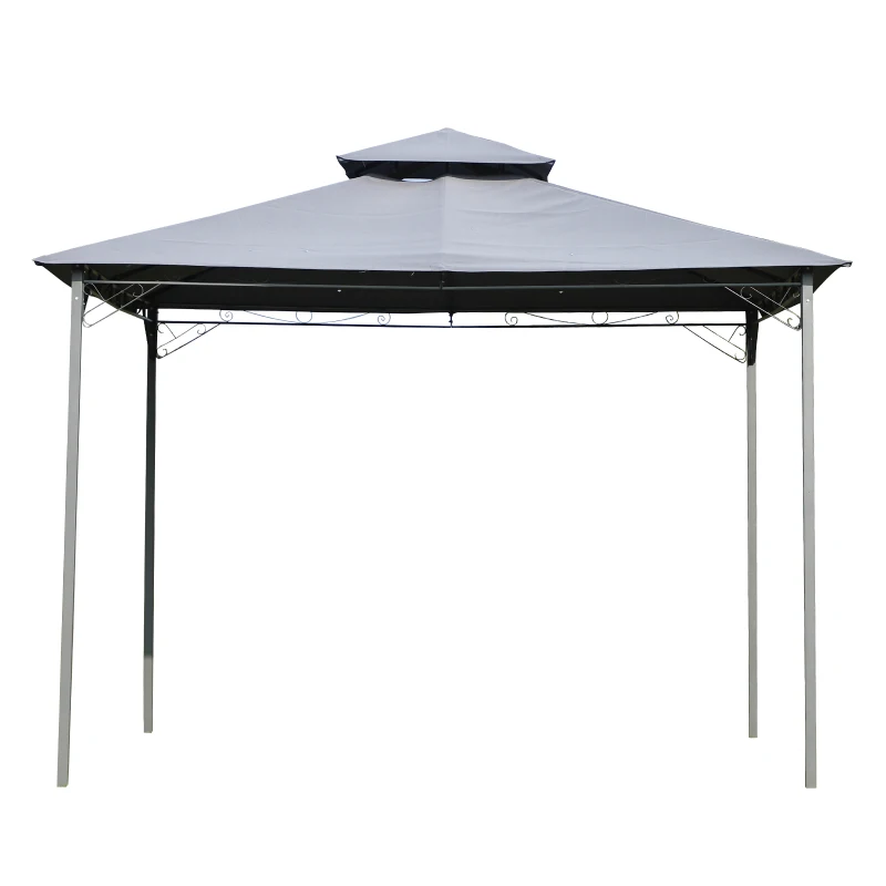 Outsunny 3x3(m) Outdoor Patio Gazebo Steel Canopy Tent Pavilion 2-Tier Roof Top Garden Sunshade Grey