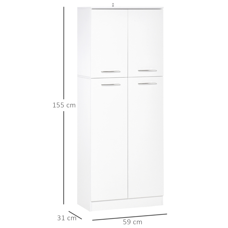 HOMCOM Armadio Multiuso a 4 Ante con Mensole Regolabili in MDF, 59x31x155cm, Bianco