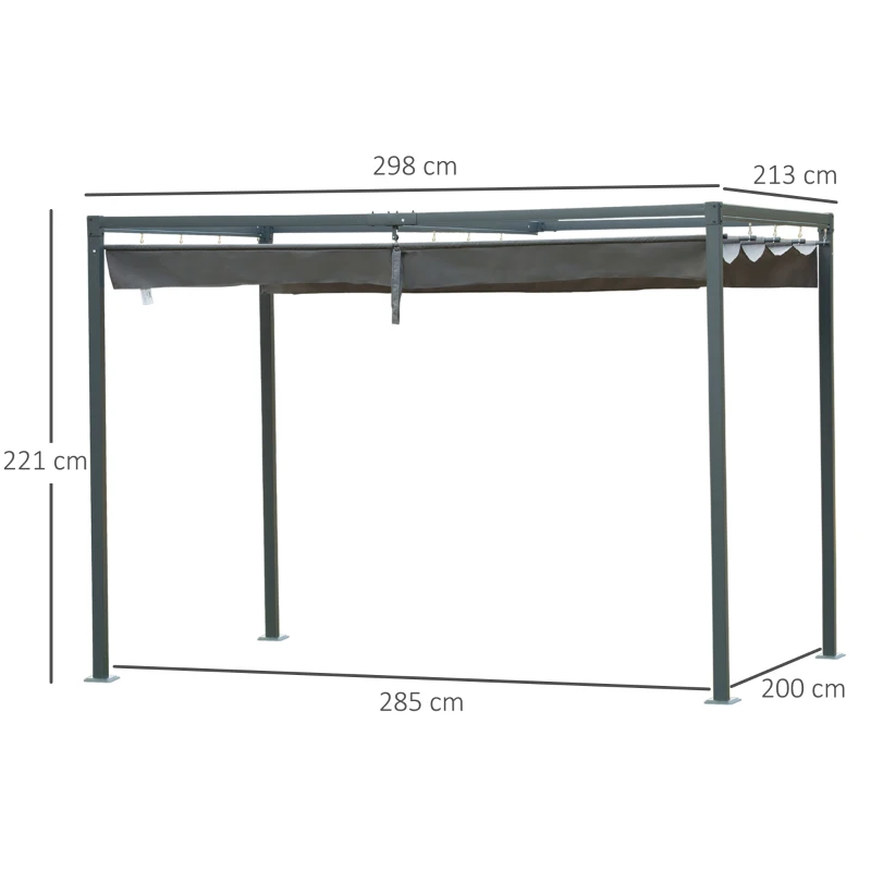Outsunny Pergola 3x2m Garten Pavillon, Terrassendachung aus Metall, Gartenpavillon mit verstellbares Dach, Freistehend, Sonnenschutz für Terrasse und Garten, Grau