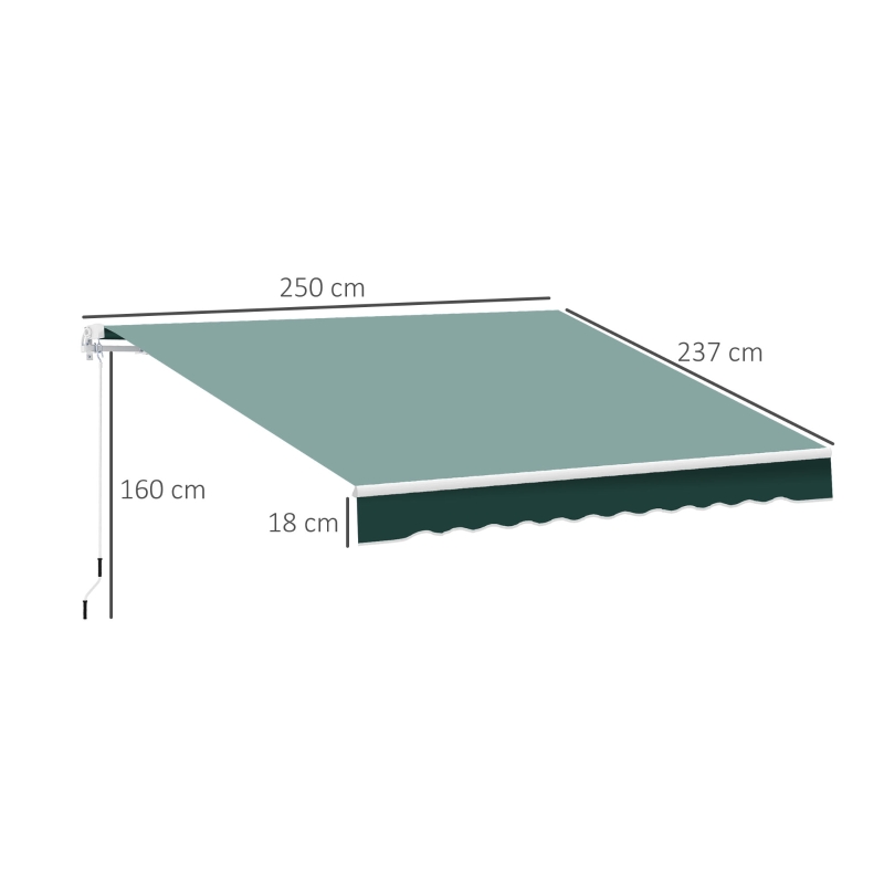 Outsunny Tenda da Sole a Bracci 2.5x2m Avvolgibile Manuale in Alluminio e Poliestere Verde
