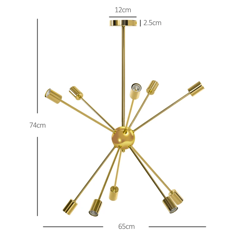 HOMCOM Modern Sputnik Ceiling Lights, 10-Light Chandelier for Bedroom Living Room with E27 Base, Gold Tone