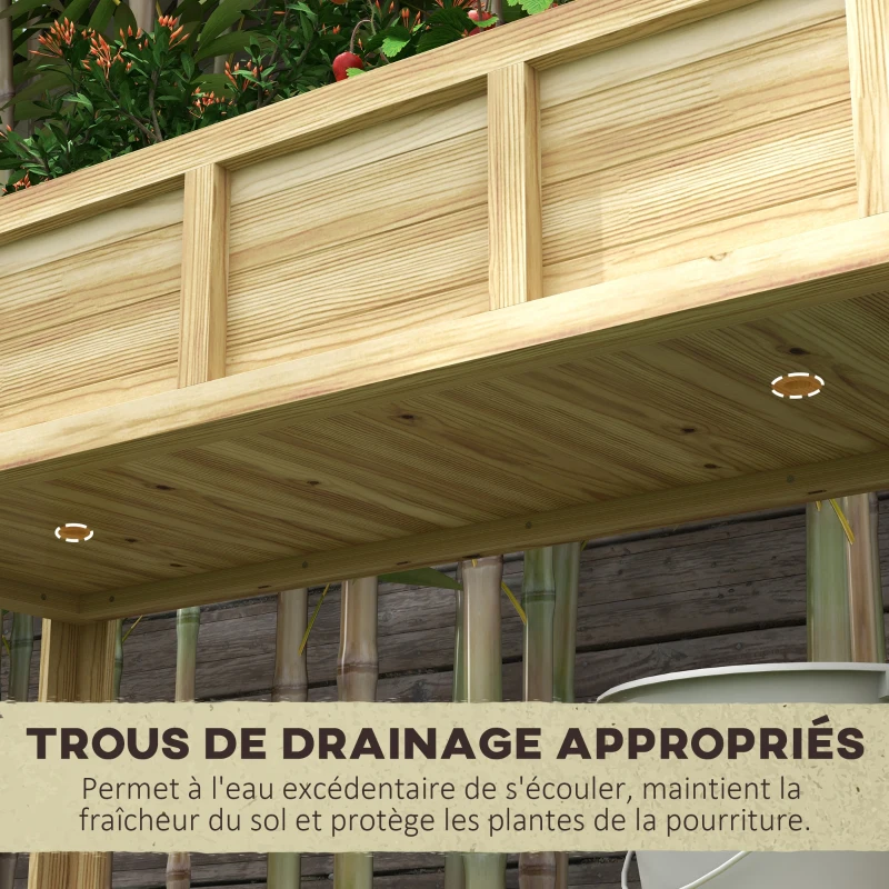 Outsunny Jardinière sur pieds avec séparateur amovible, étagère, Inserts d'irrigation, feutre de drainage 115L x 46l x 75H cm