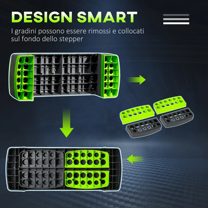 HOMCOM Step Fitness per Aerobica Regolabile su 3 Altezze 10-15-20 cm in Plastica, Verde e Grigio