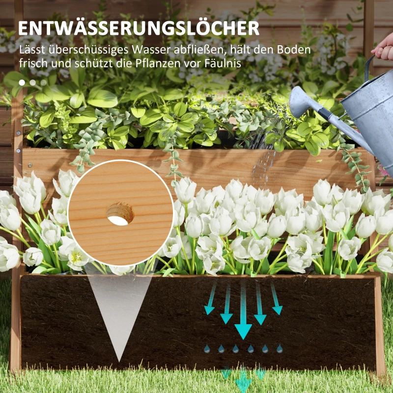 Outsunny Hochbeet, 3 Blumenkästen, wetterfest, Drainagelöcher, Innenfutter, Naturholzrahmen, 108 x 80 x 140 cm