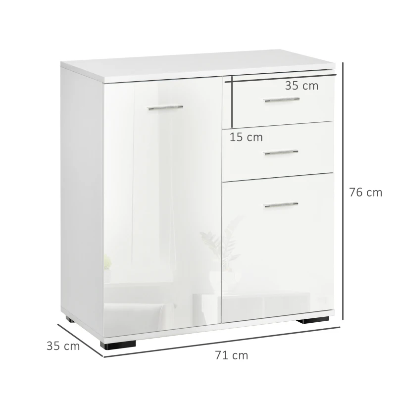 HOMCOM Sideboard, Modern Storage Cabinet with 2 Drawers, 2 Doors and Adjustable Shelf, Kitchen Cabinet for Living Room, Dining Room, High Gloss White