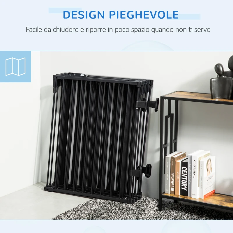 PawHut Cancelletto di Sicurezza per Cani Pieghevole a 8 Sezioni, Sistema di Blocco e Chiusura Automatica, Nero