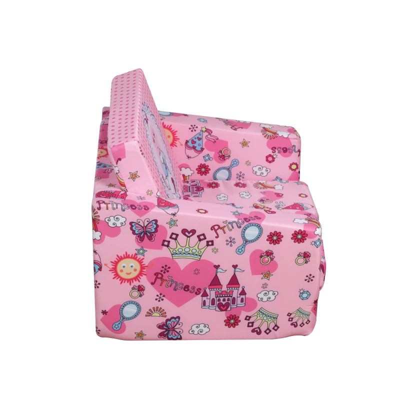 HOMCOM Sillón Infantil 2 Modos de Uso Extensible Ergonómico Funda Lavable Mini Sofá para Niños +12 Meses Asiento Acolchado Esponja 56x42x39 cm Rosa