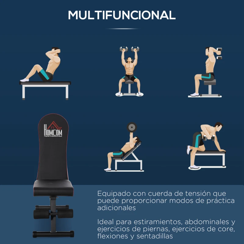 HOMCOM Banco de Pesas Banco de Musculación Plegable con Respaldo Inclinable en 6 Posiciones Banco de Abdominales para Fitness Entrenamiento Completo en Gimnasio Casa Carga 150 kg Negro