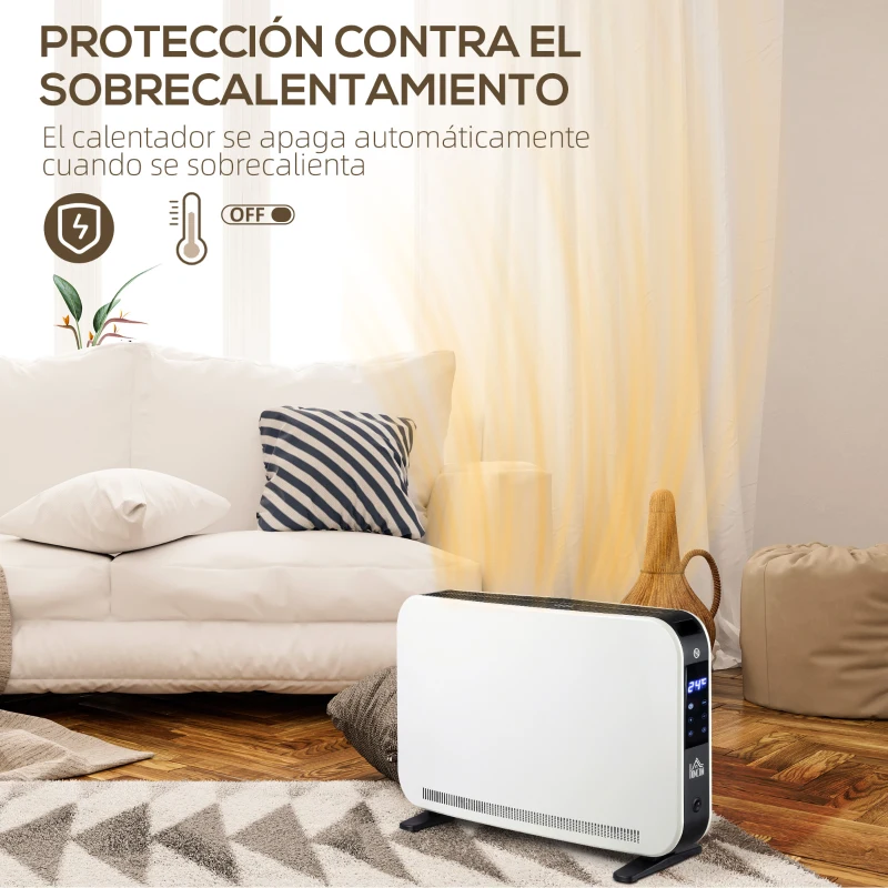 HOMCOM Calefactor Eléctrico 1830-2180W con 3 Modos Pantalla Táctil LED Termostato Regulable Temporizador para 12-18 ㎡ Blanco