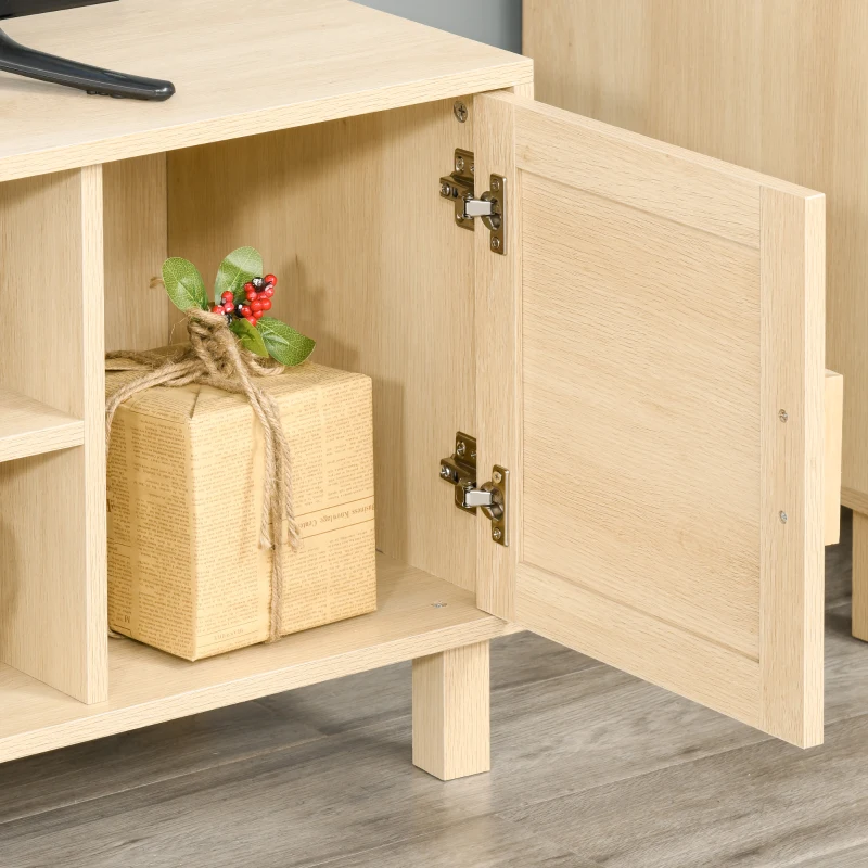 HOMCOM Fernsehtisch Lowboard  TV-Bank TV-Kommode mit 2 Rattantüren und Offene Regale MDF Natur 115 x 40 x 48 cm