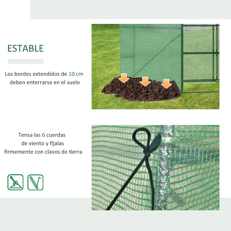 Outsunny Invernadero de Jardín Hexágono 194x194x215 cm Vivero Casero con 6 Estantes Puerta Enrollable y Marco de Acero Galvanizado para Cultivos Plantas Macetas Flores Verde