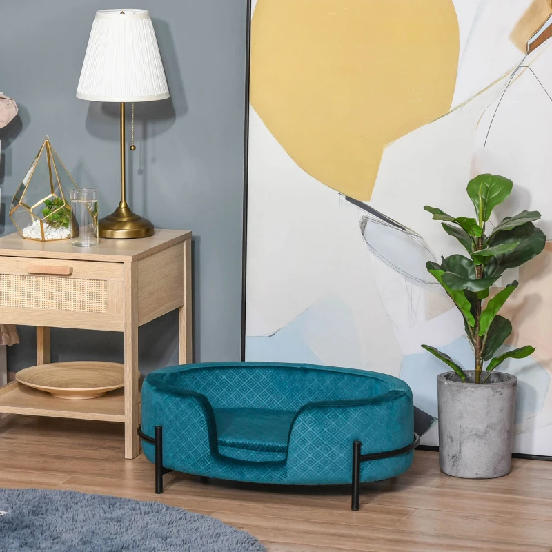 PawHut Pet Sofa Dog Cat Bed Couch Metal Stand Removable Seat Cushion 64 x 40 x 24 cm