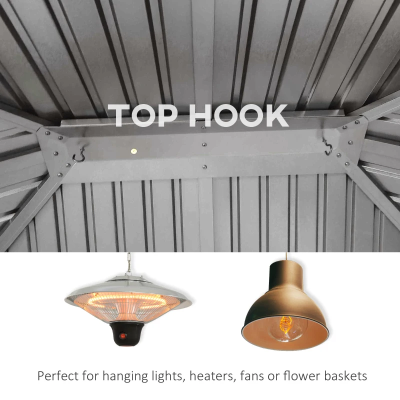 Outsunny 3 x 3.6m Outdoor Hardtop Gazebo Metal Roof Patio Gazebo with Aluminium Frame, Mesh Nettings, Curtains, & Roomy Interior Space, Brown