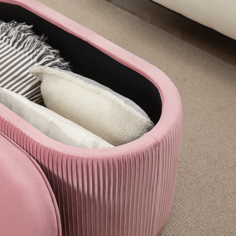 HOMCOM Pouf Panca Contenitore Moderna in Velluto Rosa per Camera da Letto, Soggiorno e Ingresso, 81x40x41cm