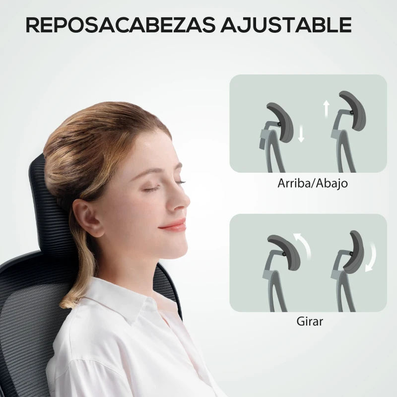 HOMCOM Silla de Escritorio de Malla Transpirable con Altura Ajustable Reposacabezas y Soporte Lumbar Ajustables Negro