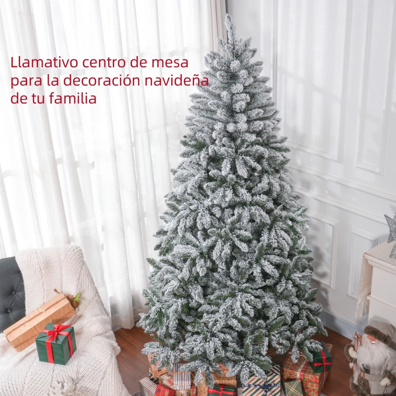 HOMCOM Árbol de Navidad Artificial Nevado 210 cm con 1021 Ramas y Soporte de Metal Árbol Navideño Nevado para Interior Verde