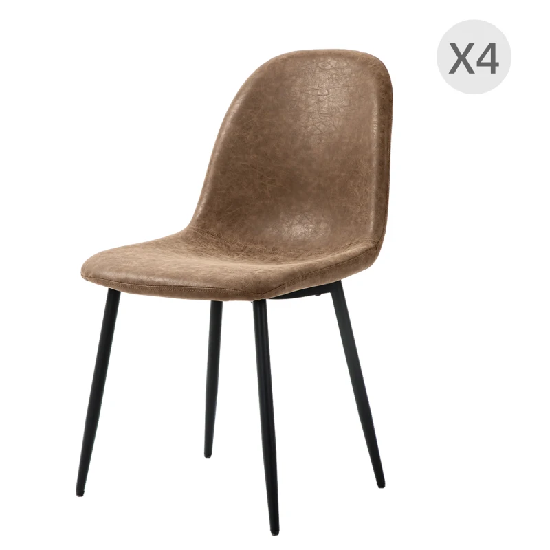 HOMCOM Set 4 Sedie da Pranzo Stile Vintage in Finta Pelle PU con Seduta Ampia e Gambe in Acciaio, Marrone