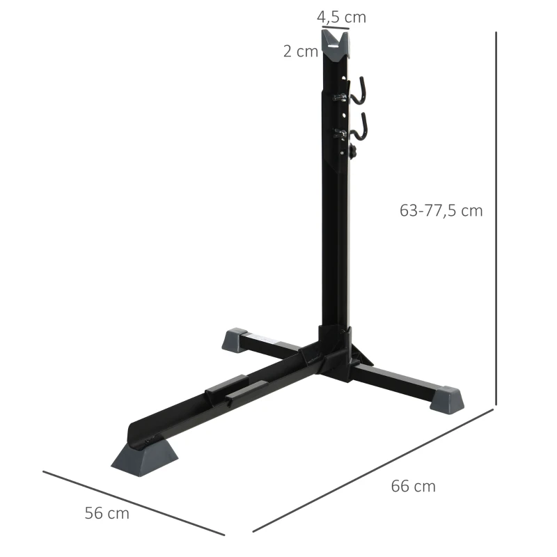 HOMCOM Fahrradständer, Fahrradparker, Montageständer mit 2 Haken, 6 Stufen höhenverstellbar, Metall, Schwarz, 66 x 56 x 63-77,5 cm