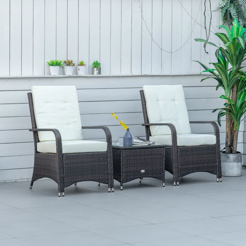 Outsunny Set Mobili da Giardino in Rattan PE con Tavolino e 2 Sedie con Cuscini Sfoderabili, Marrone e Crema