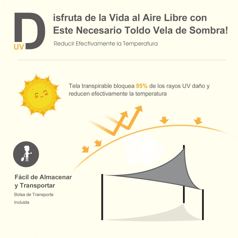 Outsunny Toldo Vela Triangular 3x3x3 m Vela de Sombra para Jardín Patio Terraza Poliéster Anti UV Color Gris