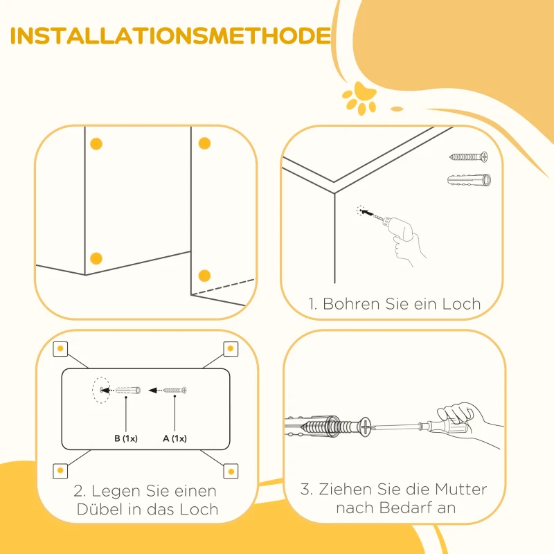 PawHut Türschutzgitter für Hunde, Absperrgitter, Schließautomatik, ohne Bohren, Stahl+Kiefer, schwarz, 82 x 2 x 74 cm