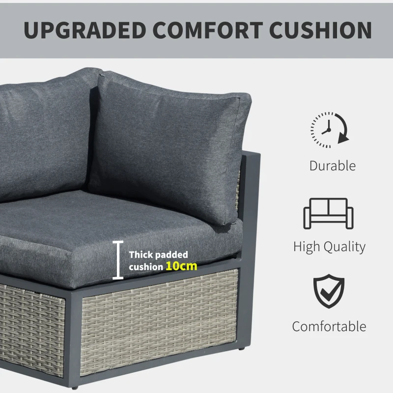 Outsunny 6 Pieces Patio Wicker Corner Sofa Set, Outdoor PE Rattan Sectional Conversation Aluminum Frame Furniture Set w/ Padded Cushion & Coffee Table, Grey