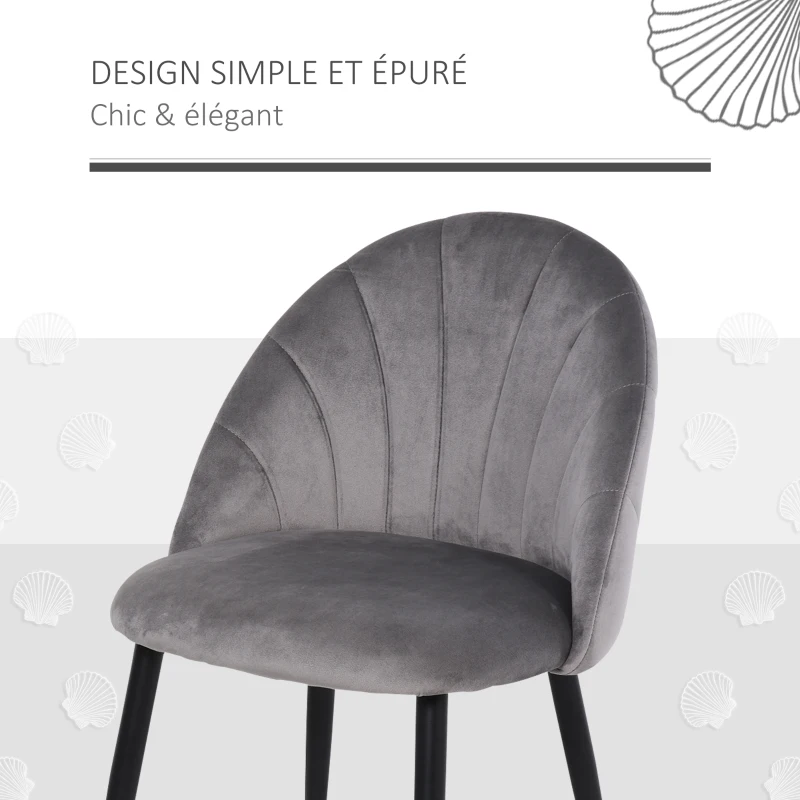 HOMCOM Lot de 2 chaises de Salle à Manger Chaise de Cuisine Velours Pieds métal Gris dim. 52L x 54l x 79H cm
