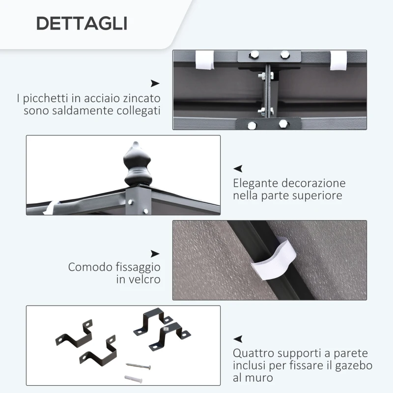 Outsunny Gazebo Pergola 3x3m da Giardino con Tenda Impermeabile Grigia