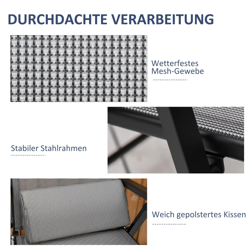 Outsunny Sonnenliege klappbar Gartenliege mit Kissen Schwerelosigkeit Liegestuhl mit 9-Fach verstellbare Rückenlehne Gartenstuhl bis 150 kg belastbar, für Garten Urlaub Outdoor Strand, Schwarz+Grau