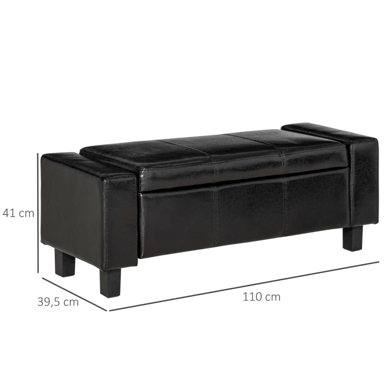 HOMCOM Banc de rangement, coffre de rangement avec couvercle, bout de lit en polyuréthane côtelé pour salon, chambre, entrée, 106 x 40 x 40 cm, noir