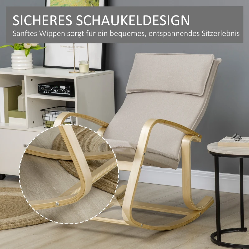 HOMCOM Schaukelstuhl aus Birkenholz 67 cm x 95 cm x 95 cm Grau + Natur