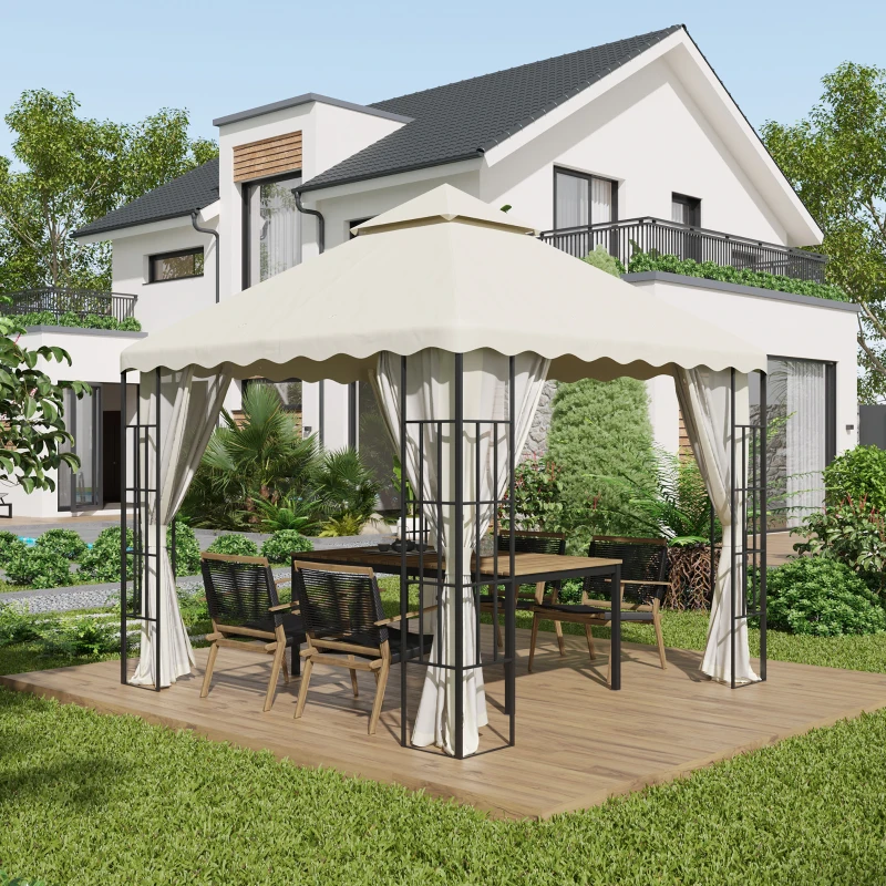 Outsunny Toldo de Repuesto para Pérgola con Techo de Doble Ventilación y 10 Orificios de Drenaje para Patio Jardín 3x3 m Crema