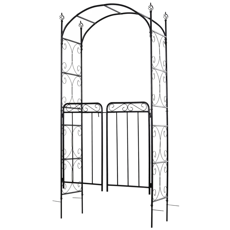 Outsunny Arco de Jardín con Doble Puerta Enrejado de Metal 108x45x215 cm con Cerradura para Plantas Trepaderas Enredaderas Exterior Patio Césped Boda Color Negro Mate