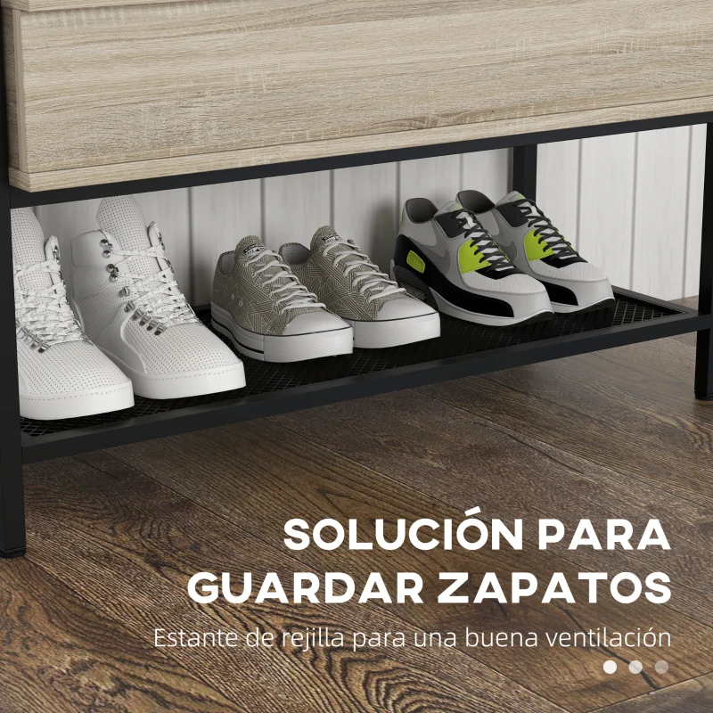 HOMCOM Banco Recibidor con Tapa Abatible Mueble Zapatero con Compartimento Oculto y Estante de Rejilla 84x39,5x61 cm Roble