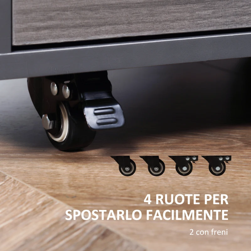 HOMCOM Comodino Moderno in Legno con Piano Sollevabile, 2 Cassetti e Ruote, 50x40x50cm, Grigio