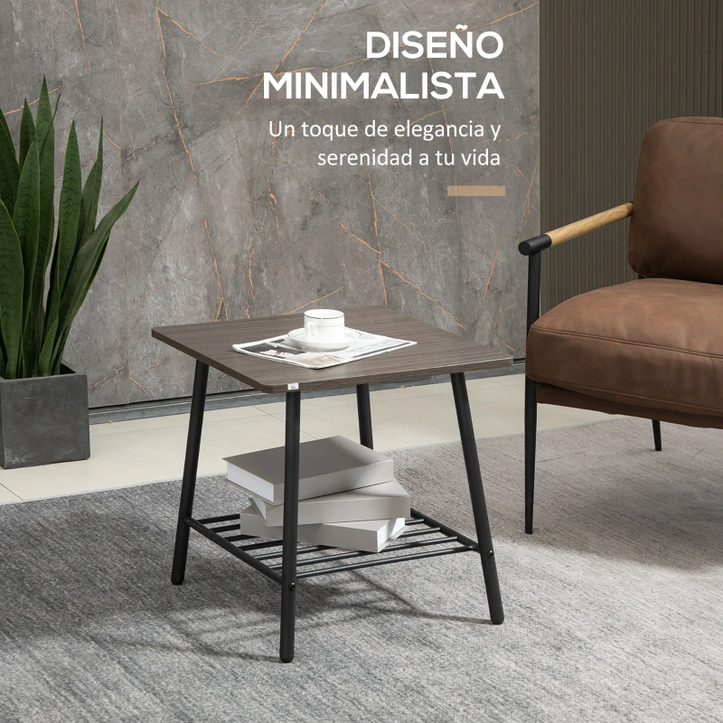 HOMCOM Mesa Auxiliar con Estante Mesita de Salón para Dormitorio Estudio Oficina Estilo Industrial 50x50x50 cm Gris
