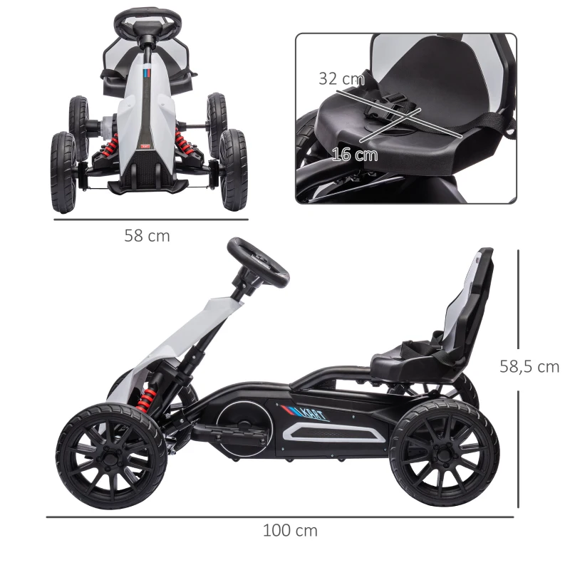 HOMCOM Kart Coche Eléctrico Infantil 12V de 3 a 8 Años Velocidad 3-5km/h y Cinturón de Seguridad 100x58x58,5cm Blanco(m-3)