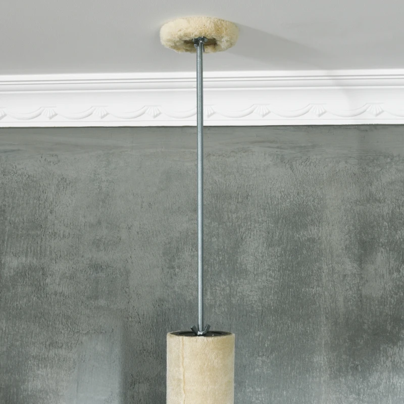 PawHut Kratzbaum Katzenbaum, 1 Katzenhöhle, 1 Katzenhängematte, 1 Liegefläche, 48 cm x 48 cm x 255 cm, Natur + Beige