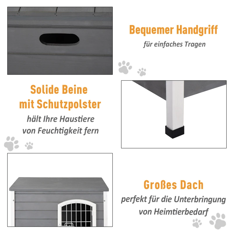 PawHut Hundehütte Hundehaus mit Tür Hundebox Gitterbox TransportKäfig für Katzen Hasen Outdoor wasserdicht Grau Tanne 80 x 55 x 53,5 cm