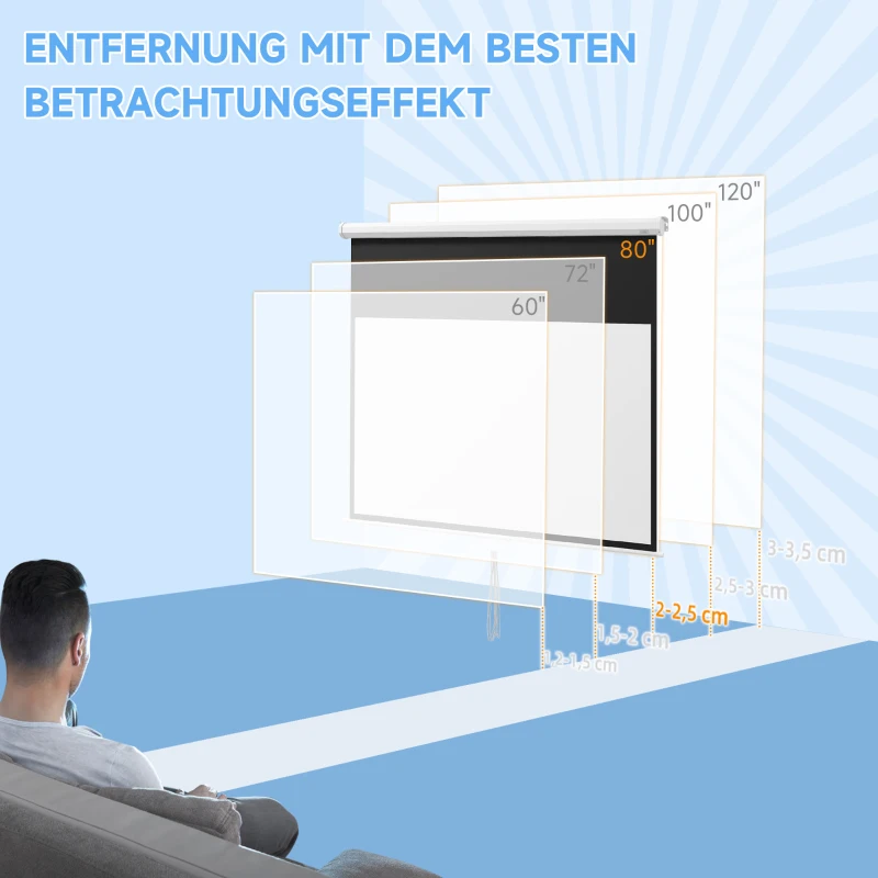 HOMCOM Beamer-Leinwand, inkl. Ständer, Wand- oder Deckenmontage, 16:9 Seitenverhältnis, 172x96 cm, Weiß(m-7)