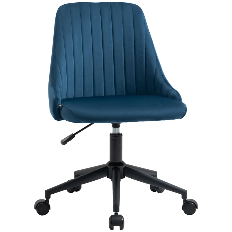 Vinsetto Sedia da Ufficio in Velluto Blu con Altezza Regolabile, Sedia Ergonomica Girevole a 360° e Ruote, 50x58x77-87cm