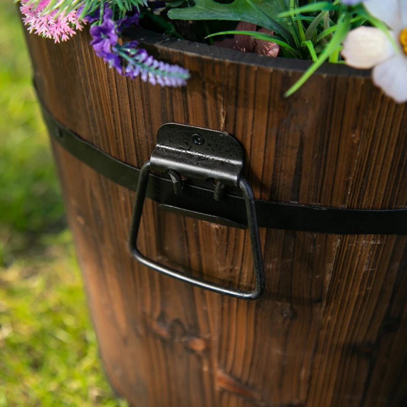 Outsunny Set di 3 Vasi Secchielli per Piante Fiori , Set Vasi da Esterno in Legno di Diverse Dimensioni