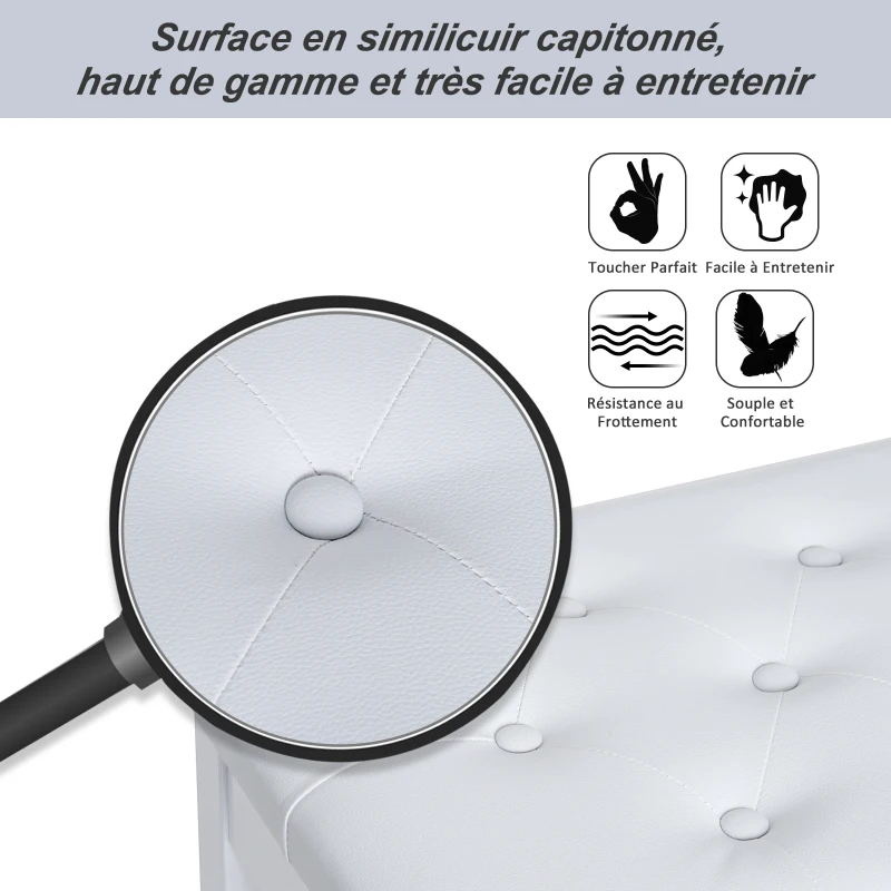 Homcom Banquette pour Piano Simili Cuir et Bois Blanc 76 x 36 x 50 cm